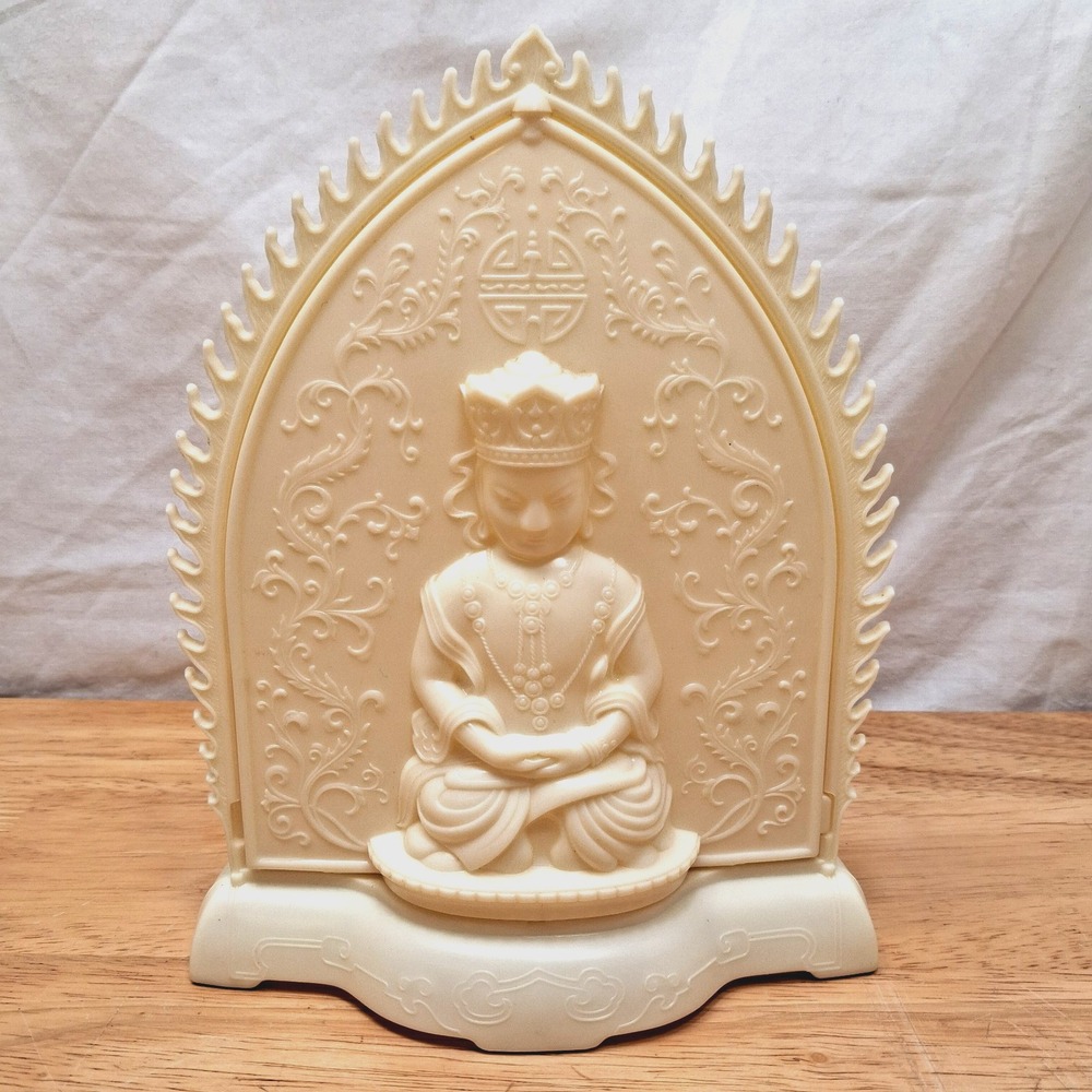 Vintage Celluloid Spinning Buddha Hidden Grotto Altar Shrine Faux Ivory Ornate